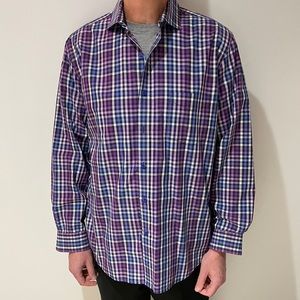 Tasso Elba Purple Plaid Button Down Dress Shirt